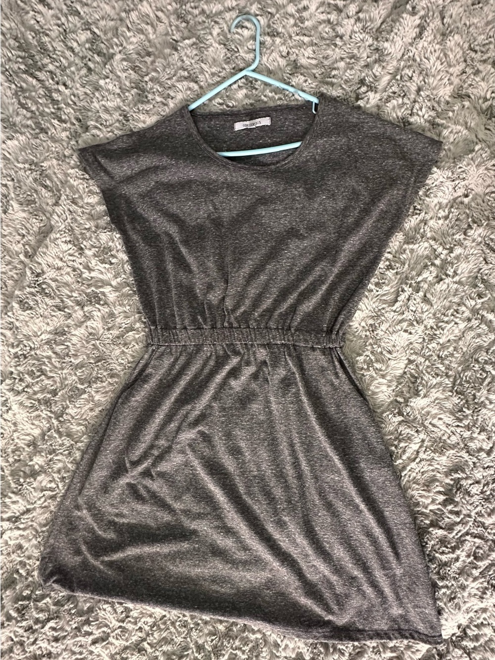 Elastic-Waist Mini Dress in Gray with Pockets